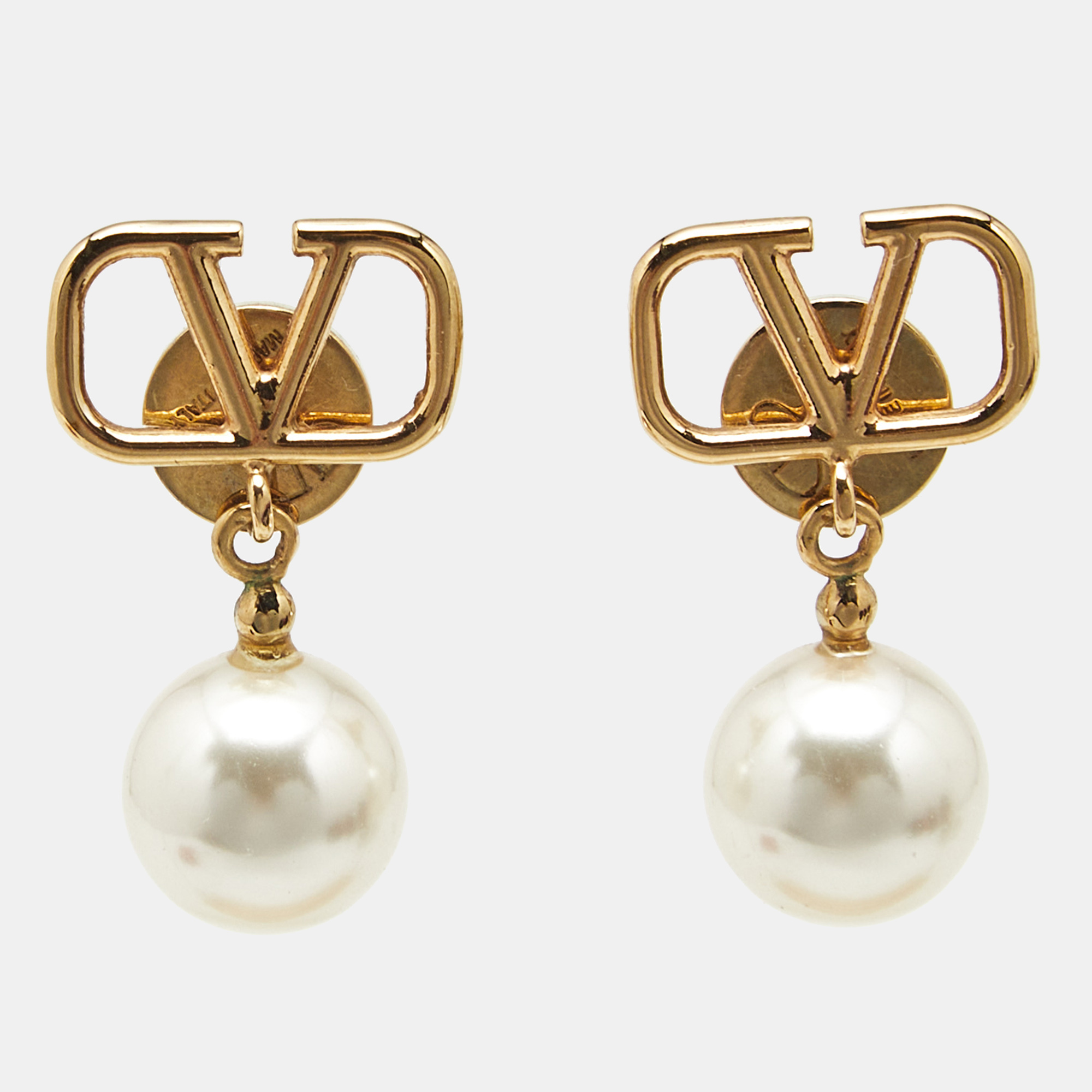 

Valentino VLogo Signature Faux Pearls Gold Tone Metal Drop Earrings