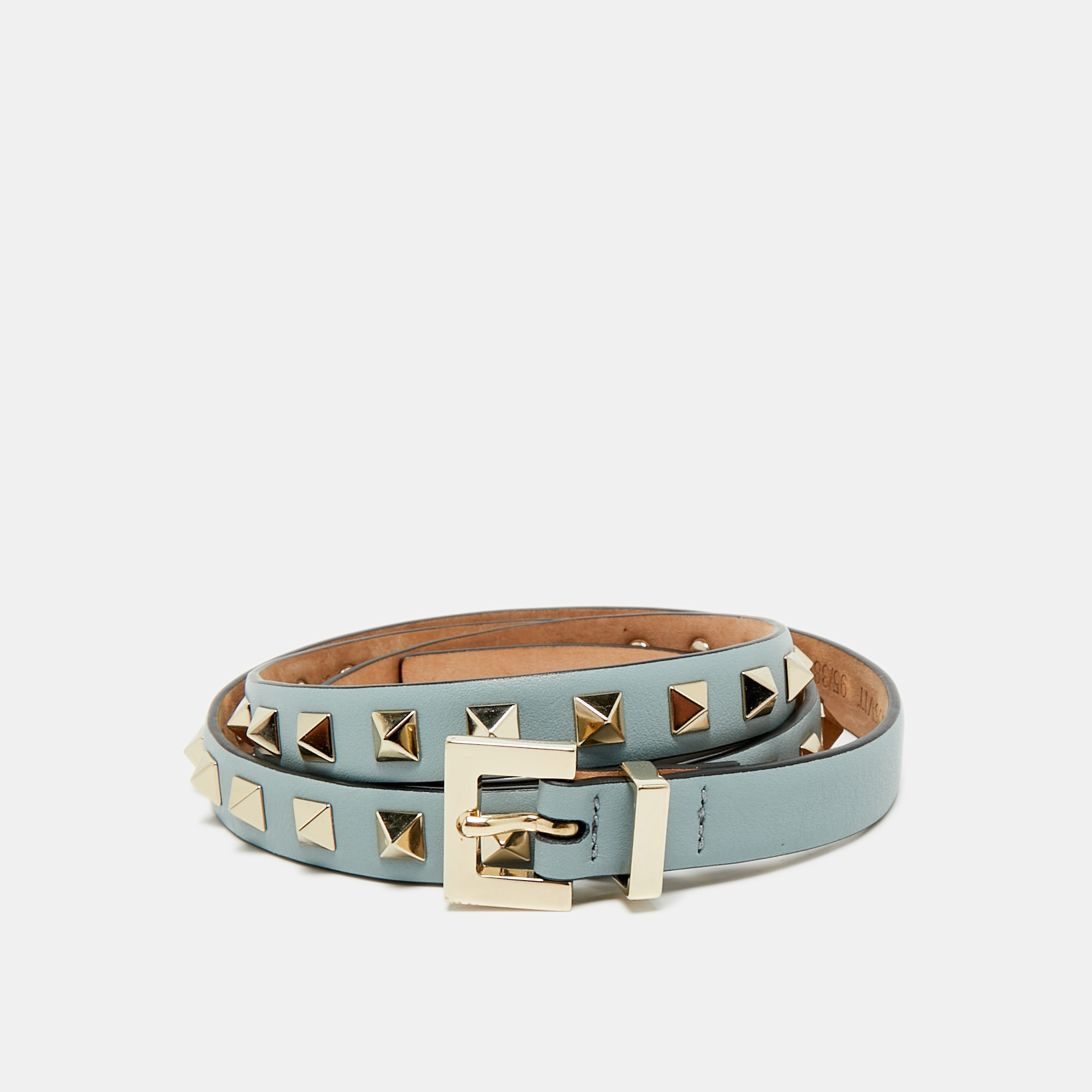 

Valentino Blue Leather Rockstud Slim Belt