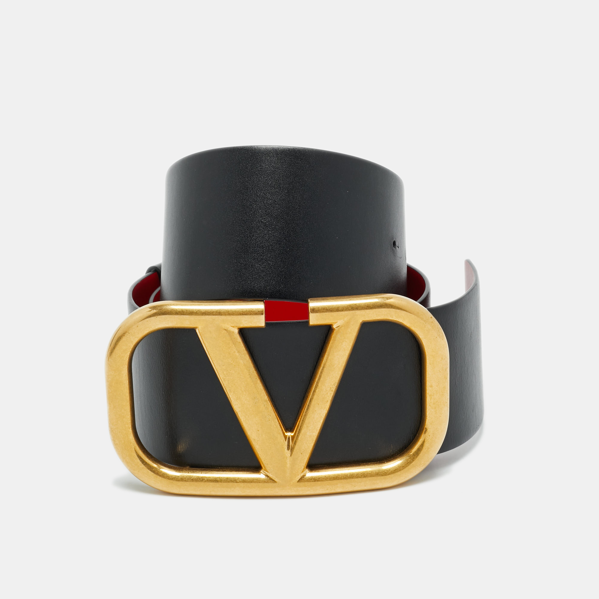 

Valentino Black/Red Leather VLogo Reversible Waist Belt