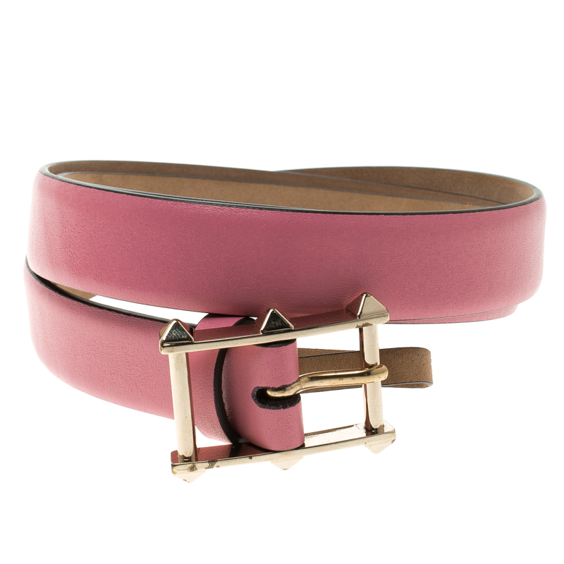 

Valentino Pink Leather Rockstud Buckle Belt