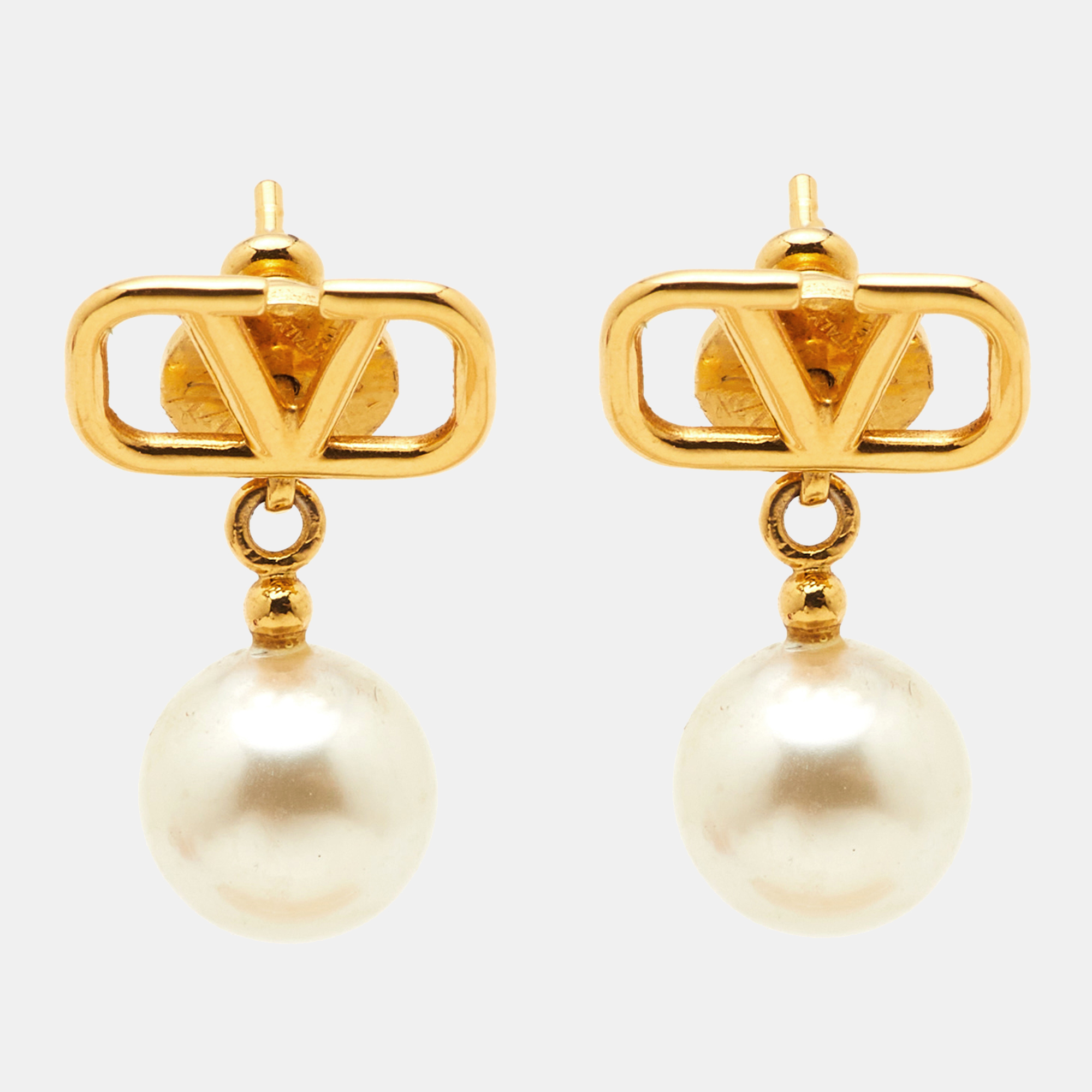 

Valentino Vlogo Signature Faux Pearl Gold Tone Drop Earrings