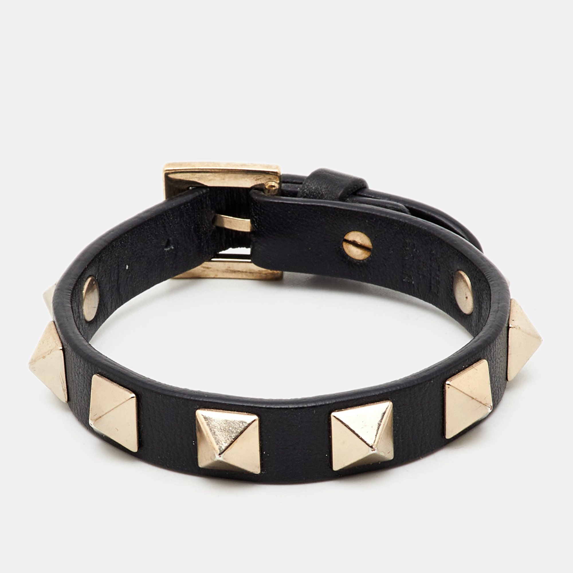 

Valentino Rockstud Black Leather Gold Tone Bracelet