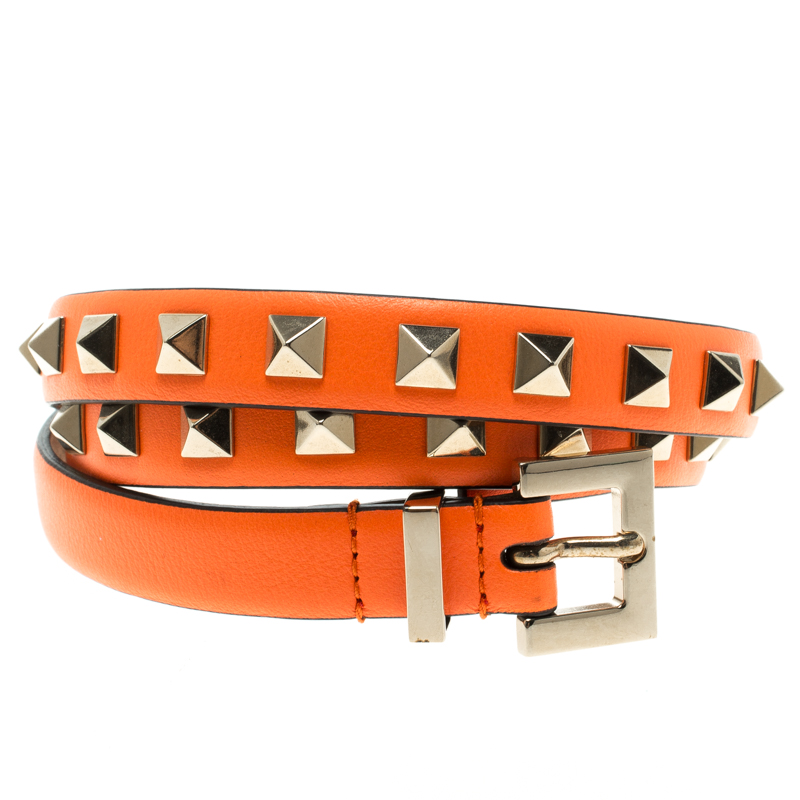 Valentino Neon Orange Leather Studded Skinny Belt 75cm Valentino | The ...