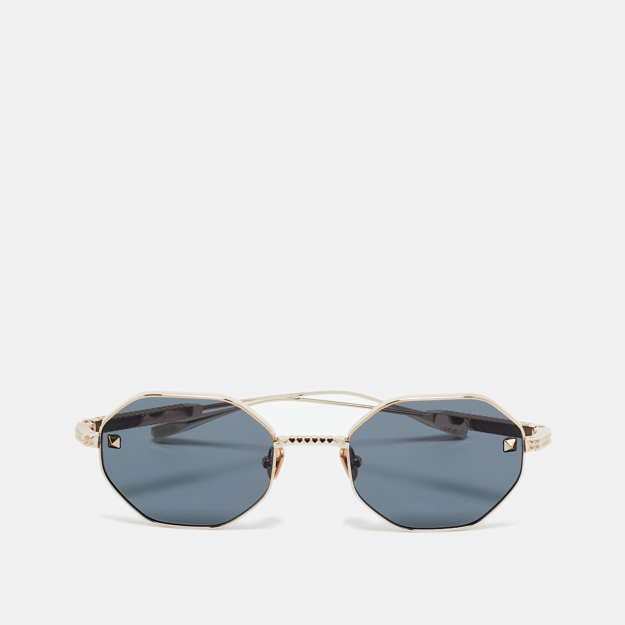 

Valentino Black/Gold Tone VLS 122A V Stud Geometric Sunglasses