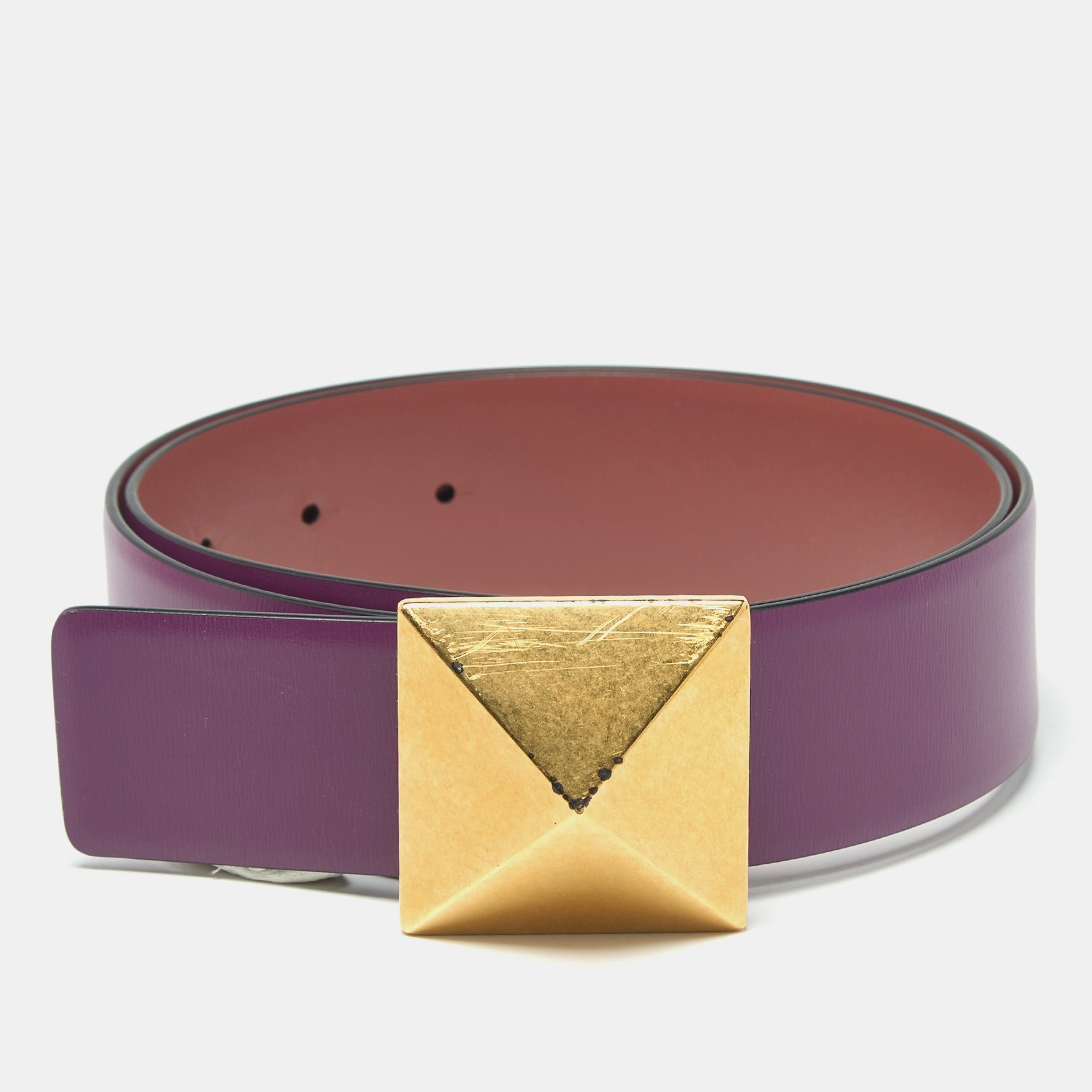 Pre-owned Valentino Garavani Purple/old Rose Leather One Stud Reversible Belt 75cm