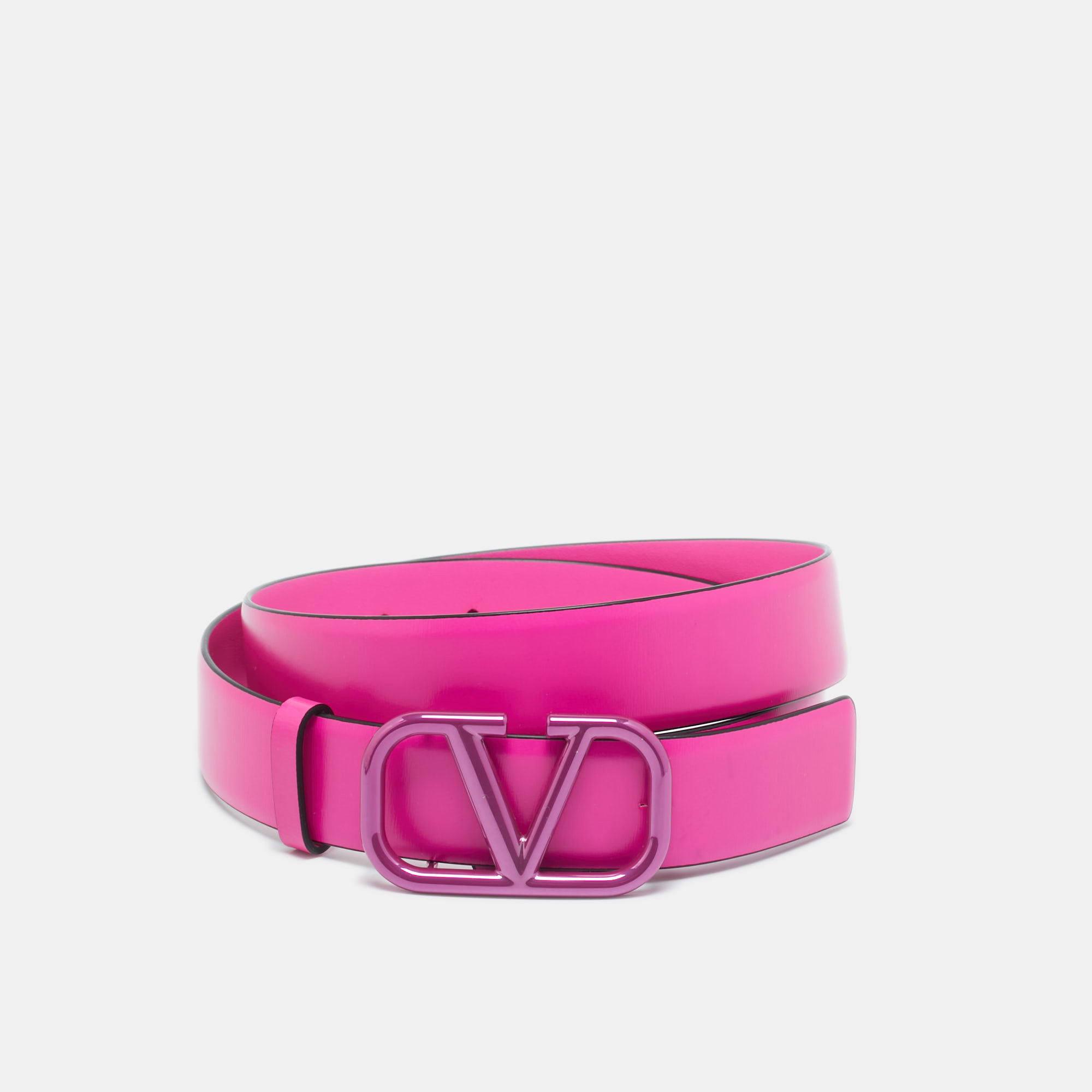 Pre-owned Valentino Garavani Pink Leather Vlogo Waist Belt 80cm