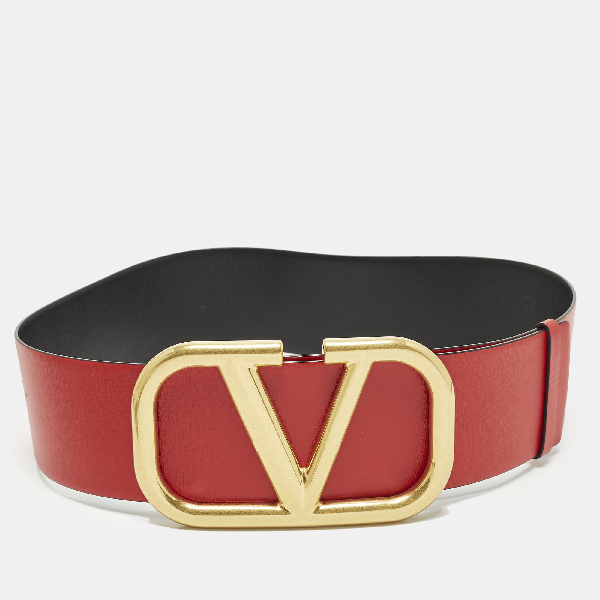 

Valentino VLogo Wide Waist Belt Red Leather