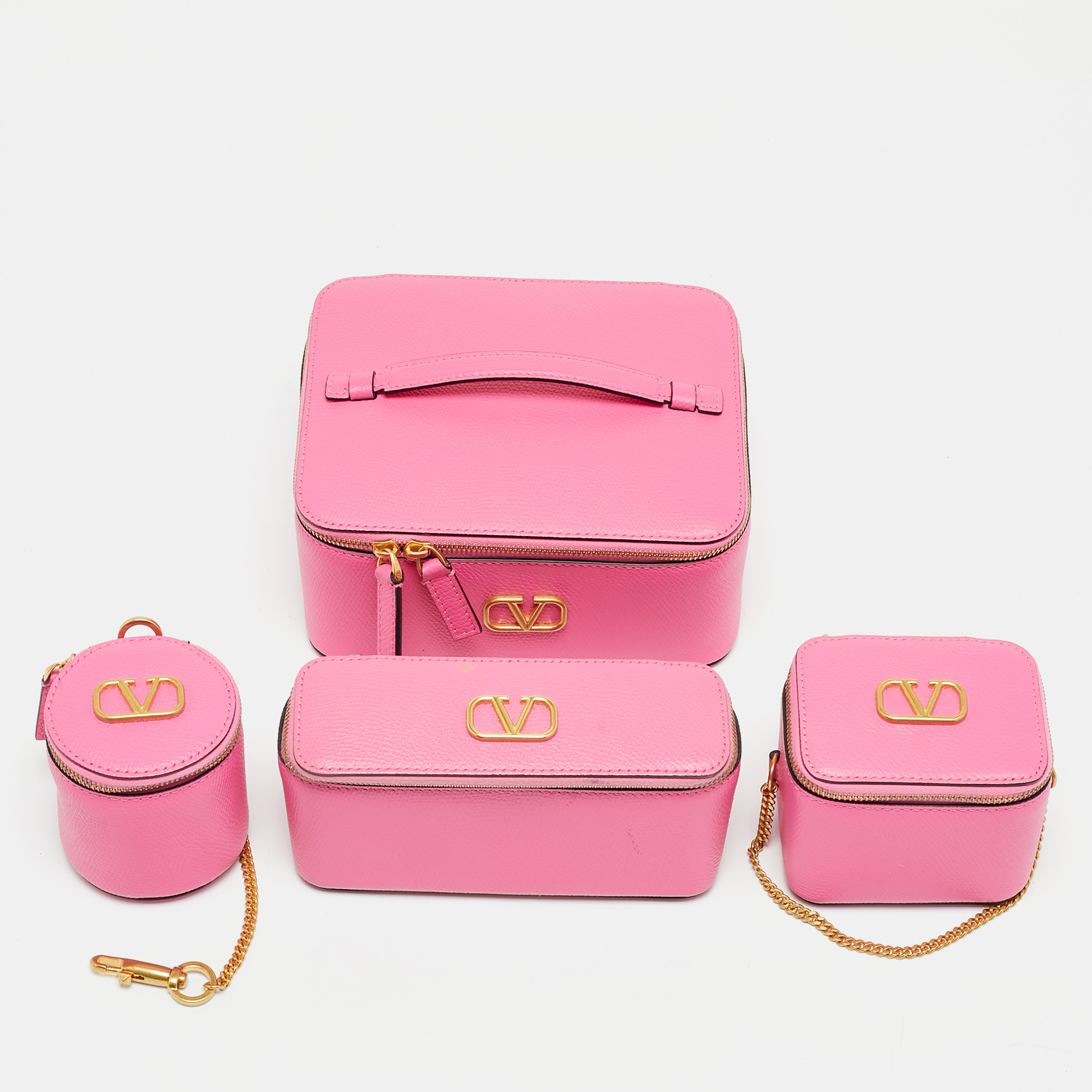 

Valentino VLogo Pink Leather Cosmetic Case Set