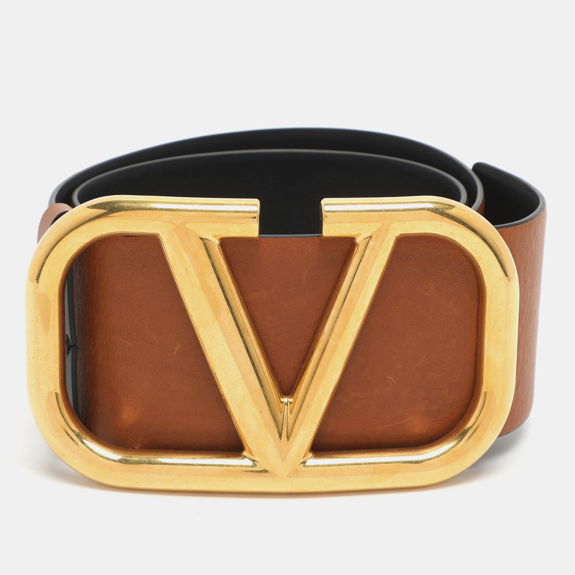 

Valentino Brown/Black Leather VLogo Reversible Waist Belt 70cm