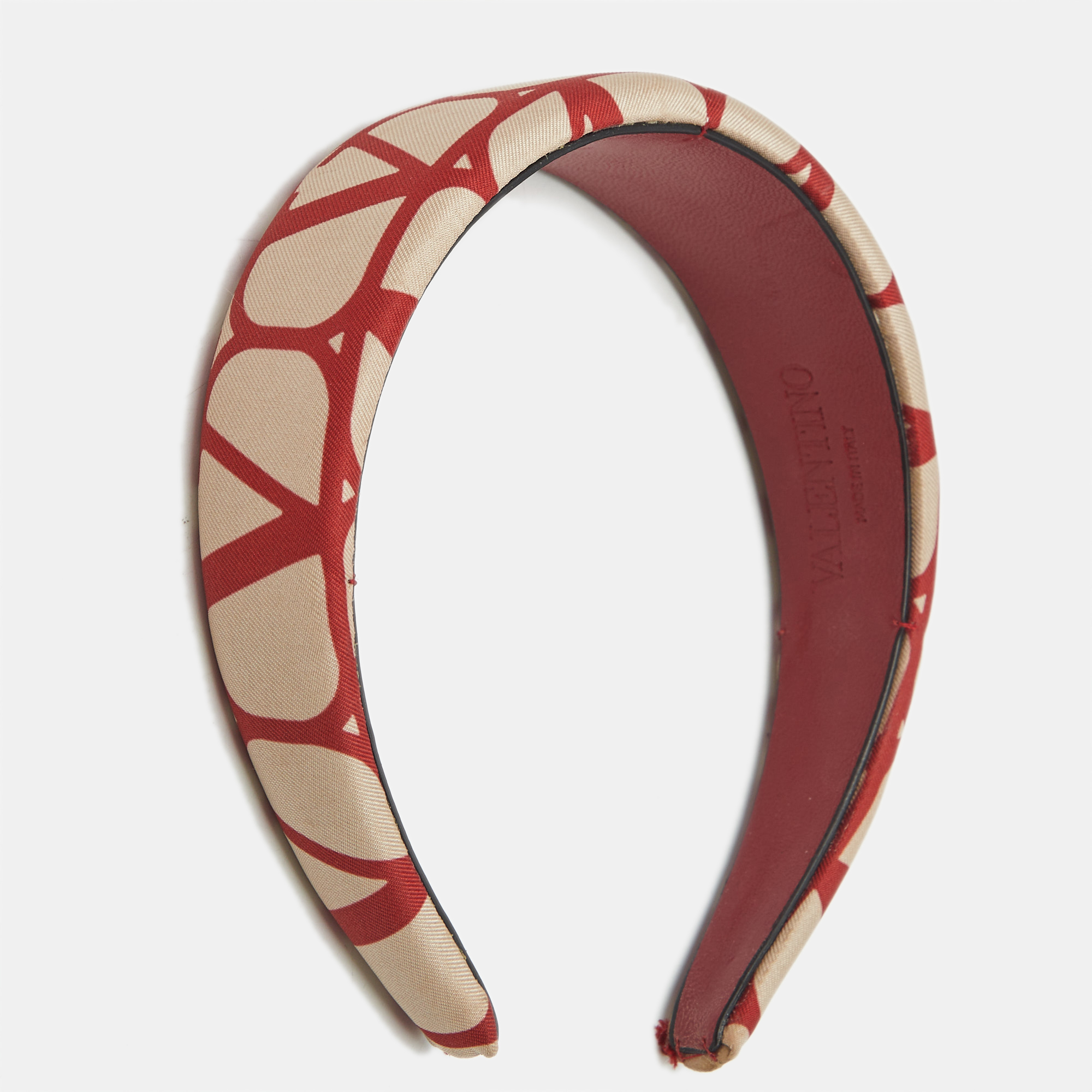 Pre-owned Valentino Garavani Red/beige Toile Iconographe Silk Headband One Size