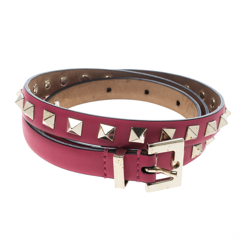 

Valentino Hot Pink Leather Rockstud Skinny Belt