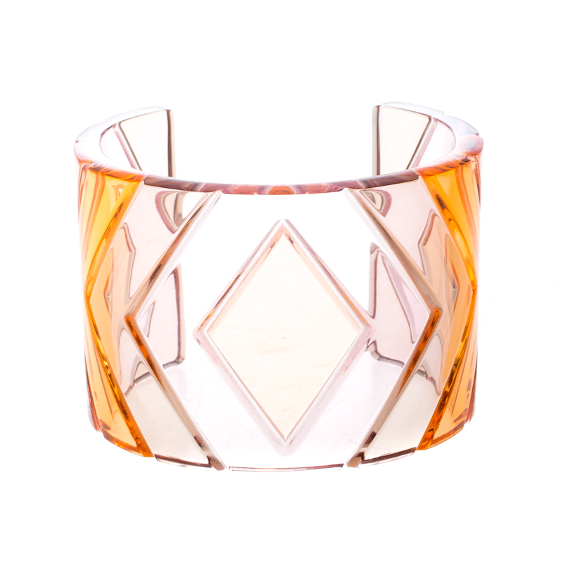 Pre Owned Valentino Orange Plexiglass Wide Open Cuff Bracelet 18cm