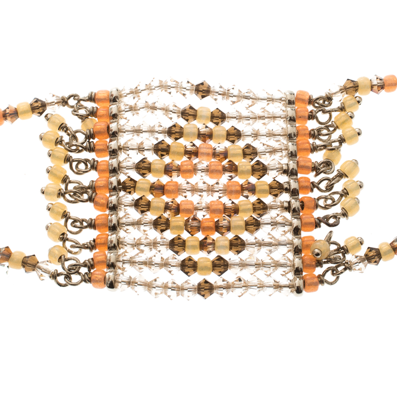 

Valentino Multicolor Geometric Beaded Gold Tone Bracelet