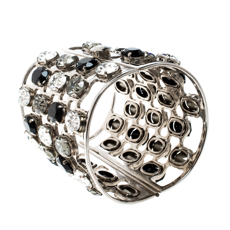 

Valentino Crystal Embellished Silver Tone Wide Cuff Bracelet