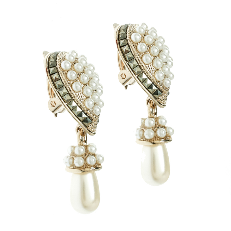 

Valentino Faux Pearl Gold Tone Clip-on Drop Earrings, Cream