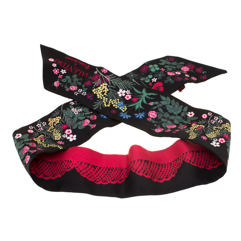 مملوكة مسبقًا Valentino & Celia Birtwell Multicolor Camugarden Floral Print Silk Bandeau Scarf