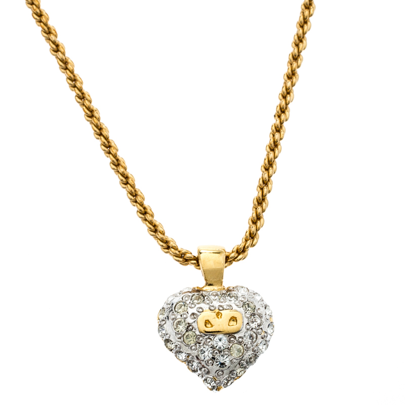 

Valentino Crystal Embedded Heart Pendant Necklace and Earrings Set, Gold