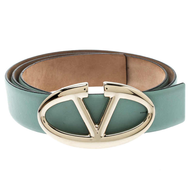 

Valentino Mint Green Leather Logo Platino Belt