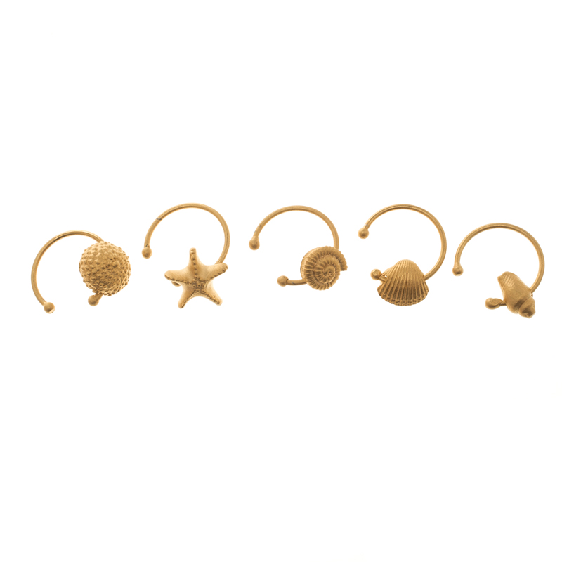 Valentino Set of 5 Multi Shell Gold Tone Adjustable Rings 