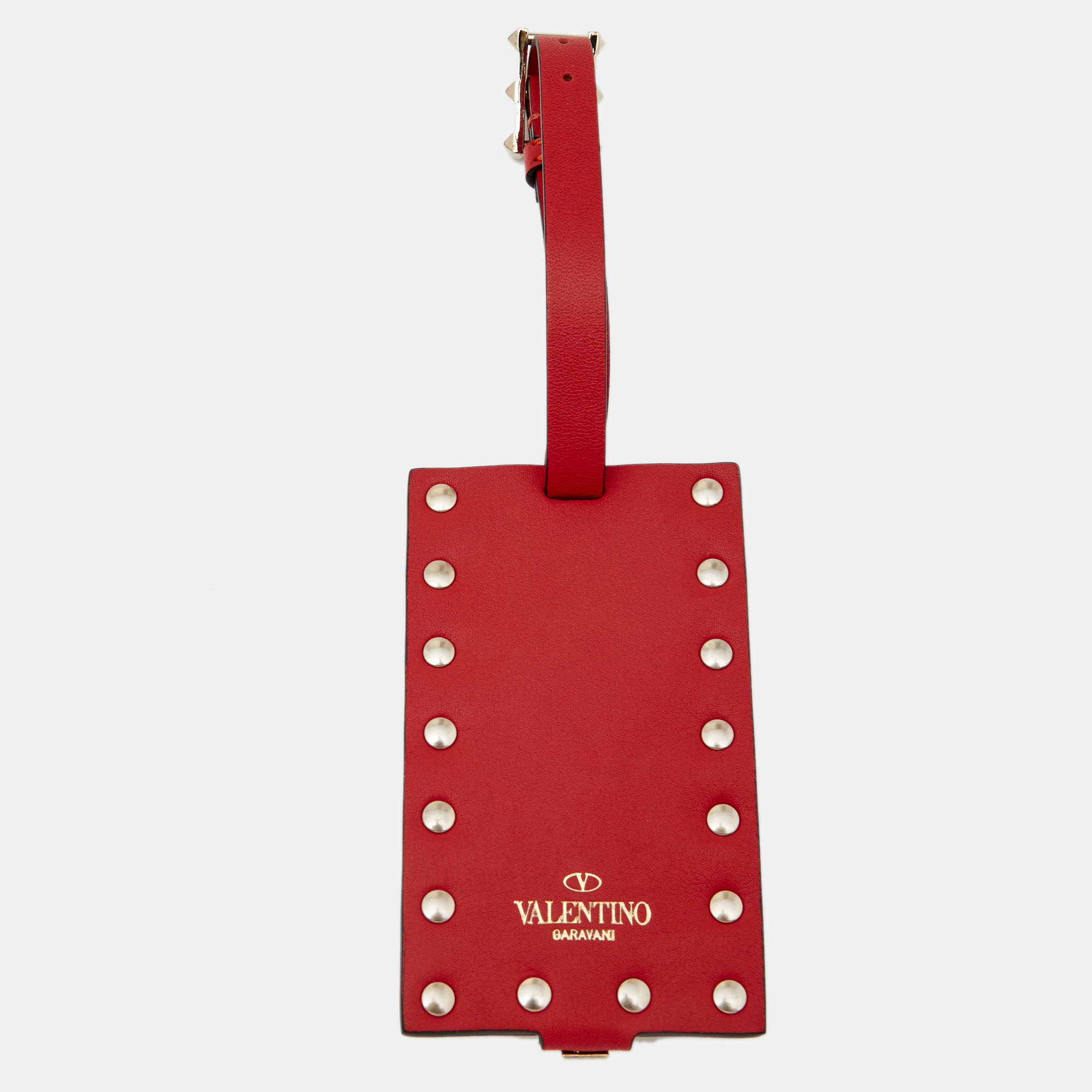 

Valentino Red Rockstud Leather Luggage Tag