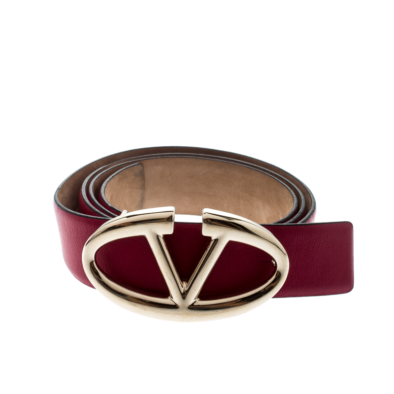 

Valentino Magenta Leather Logo Platino Belt, Pink