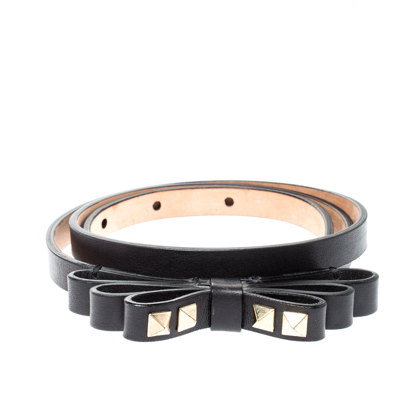 

Valentino Black Leather Rockstud Bow Belt