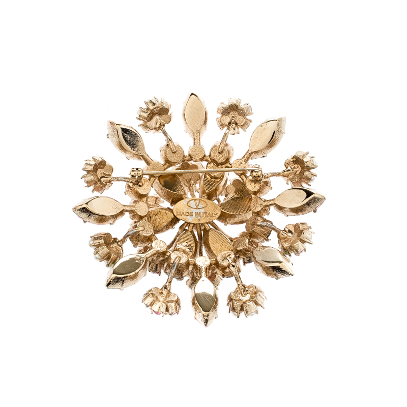

Valentino Multicolor Crystal Faux Pearl Flower Embellished Pin Brooch
