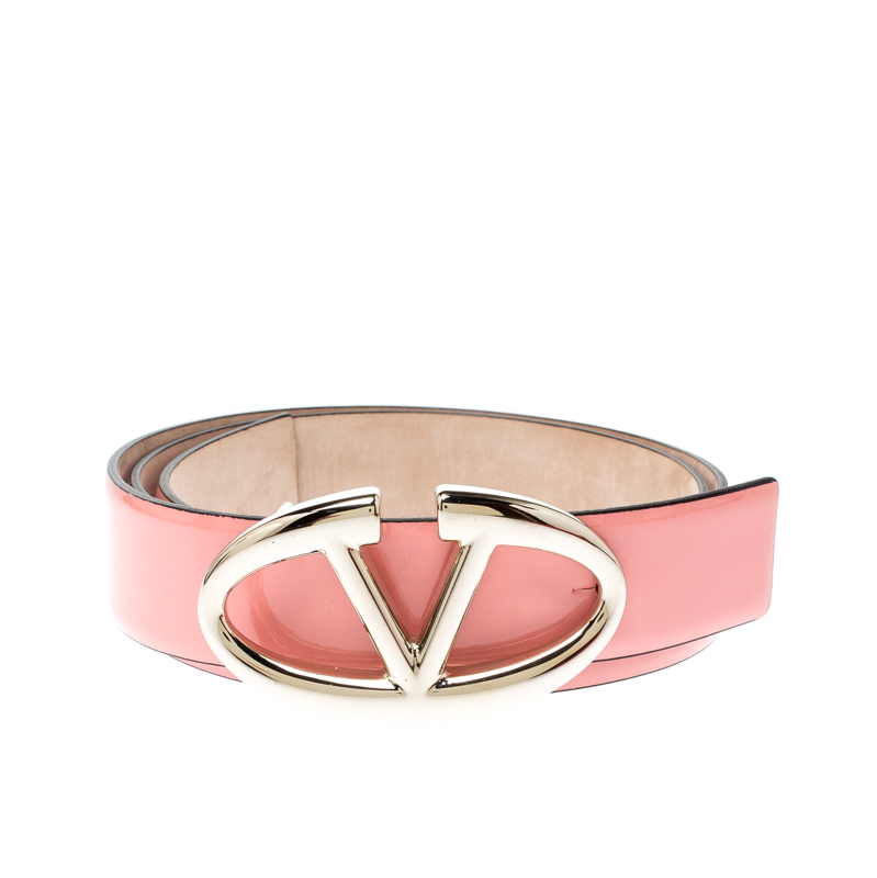 

Valentino Pink Patent Leather Logo Platino Belt