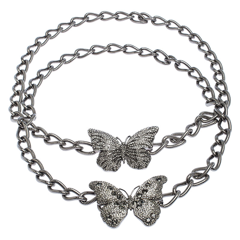 

Valentino Crystal Butterfly Silver Tone Chain Link Set of Two Belts