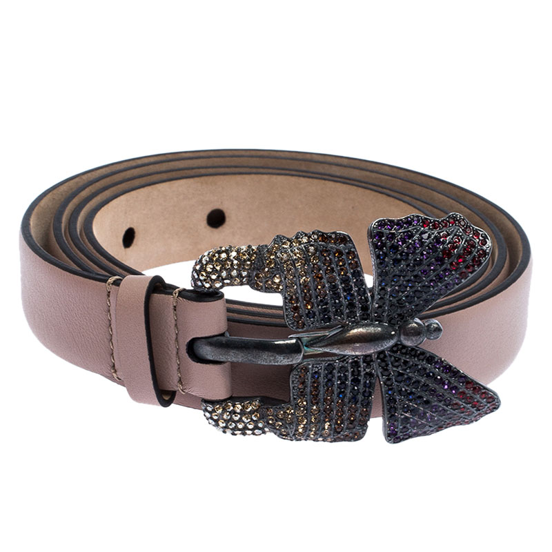 

Valentino Beige Leather Crystal Embellished Butterfly Buckle Belt