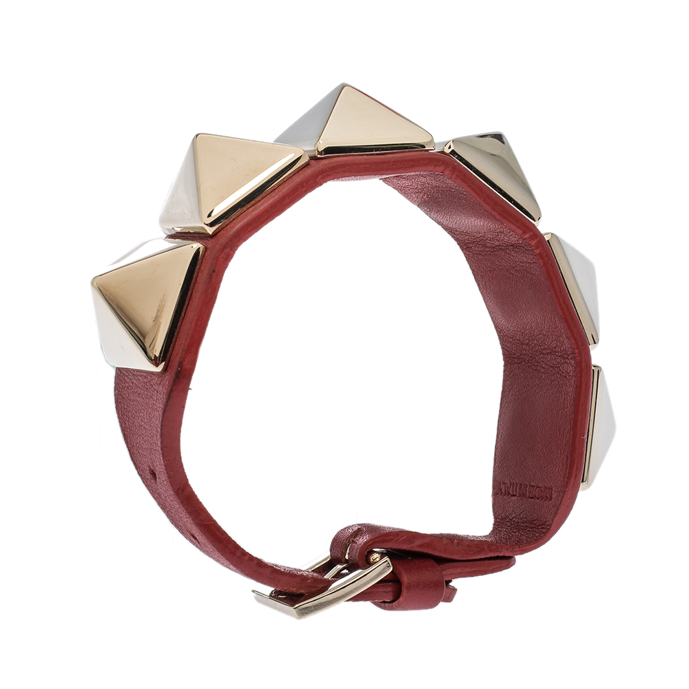 

Valentino Large Rockstud Red Leather Gold Tone Wide Bracelet