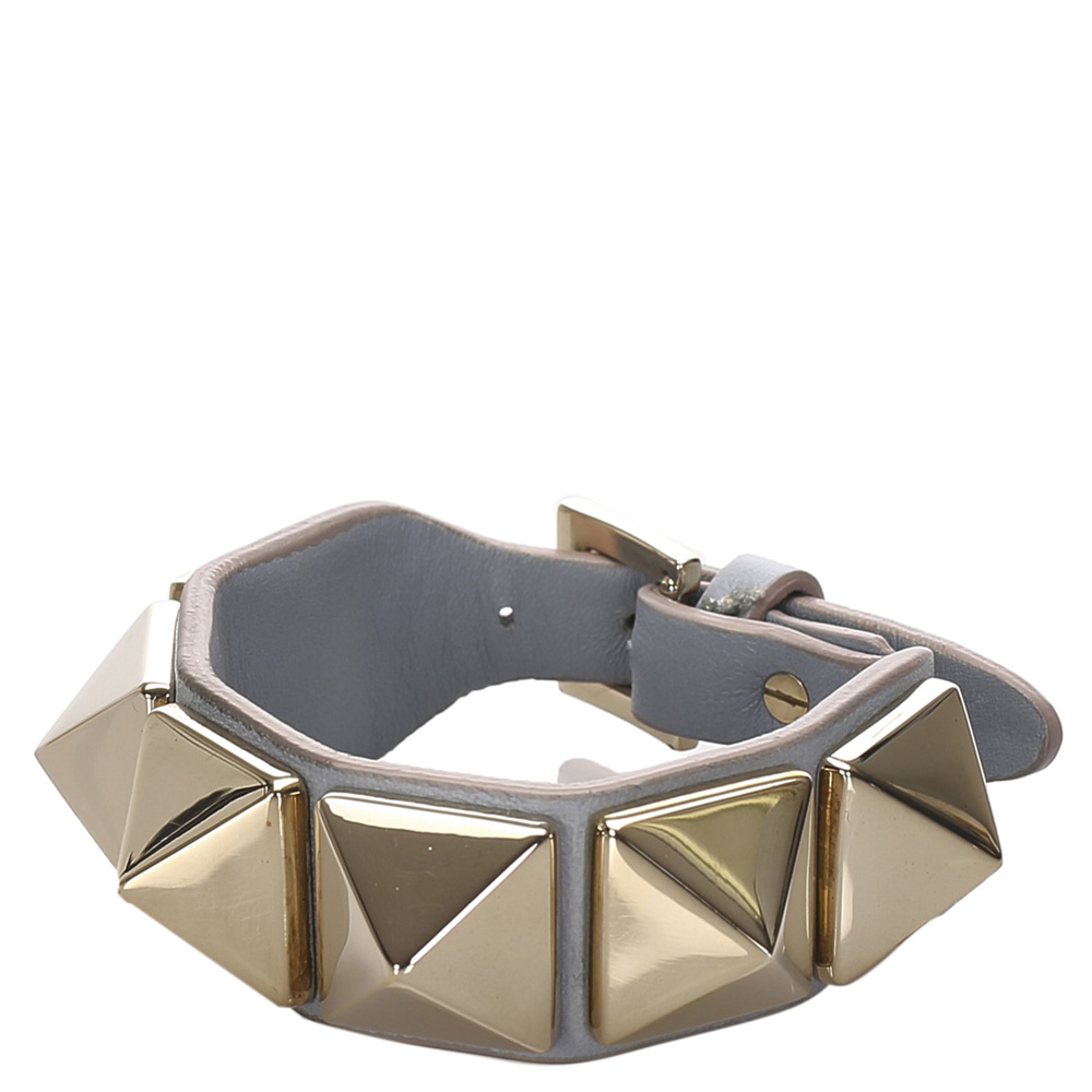 

Valentino Rockstud Leather Gold Plated Metal Glam Studded Bracelet