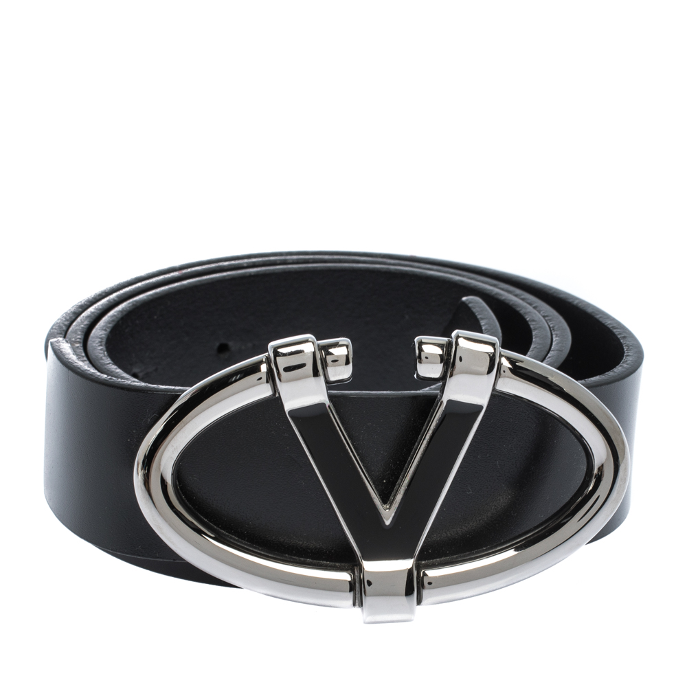 

Valentino Black Leather V Ring Buckle Belt