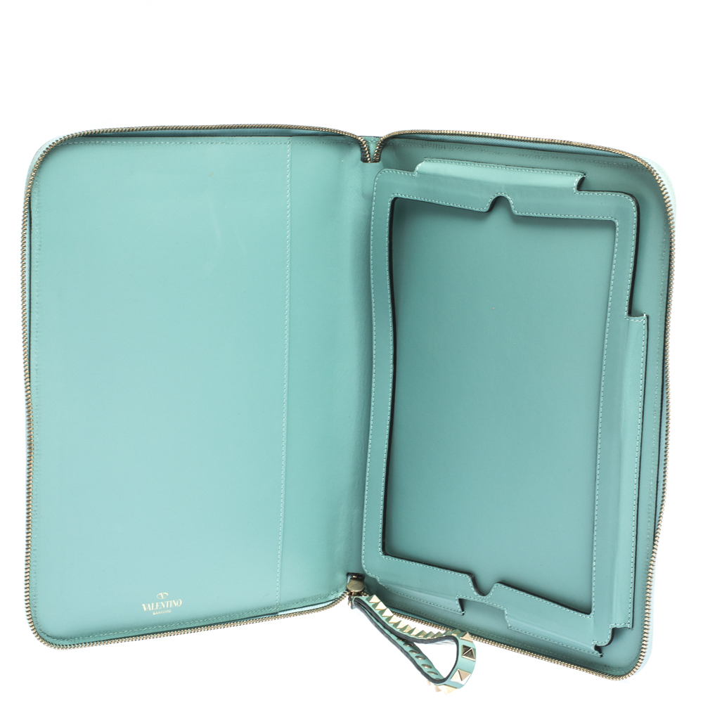 

Valentino Mint Green Leather Rockstud Zip Around iPad Case