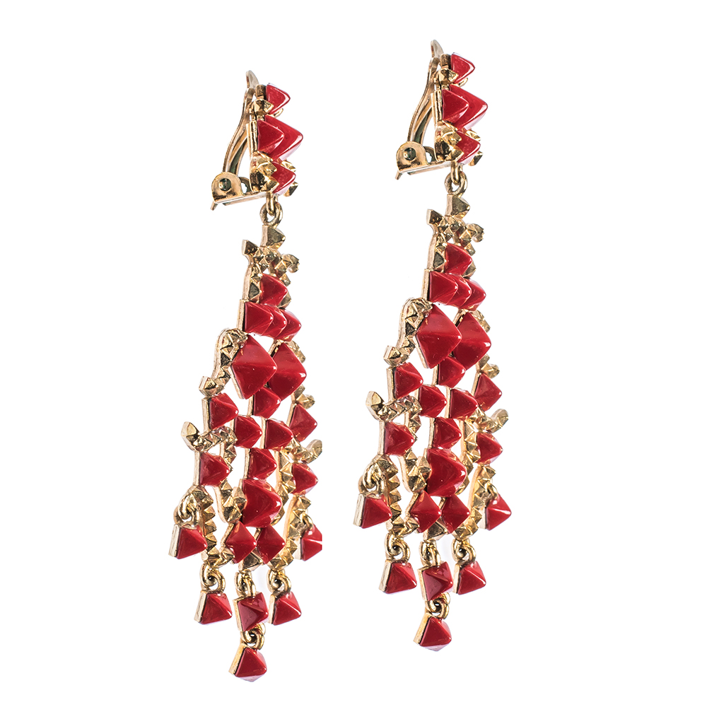 

Valentino Red Resin Gold Tone Clip-on Dangle Earrings