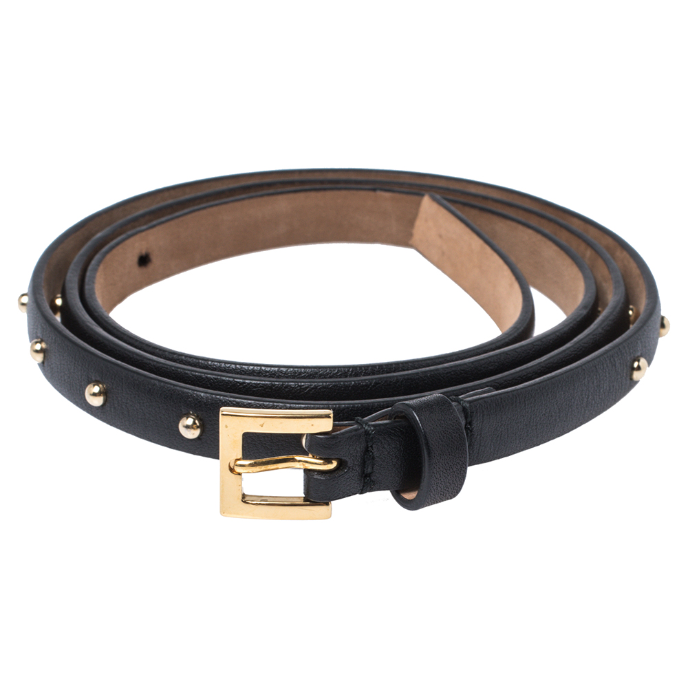 

Valentino Black Studded Leather Slim Buckle Belt