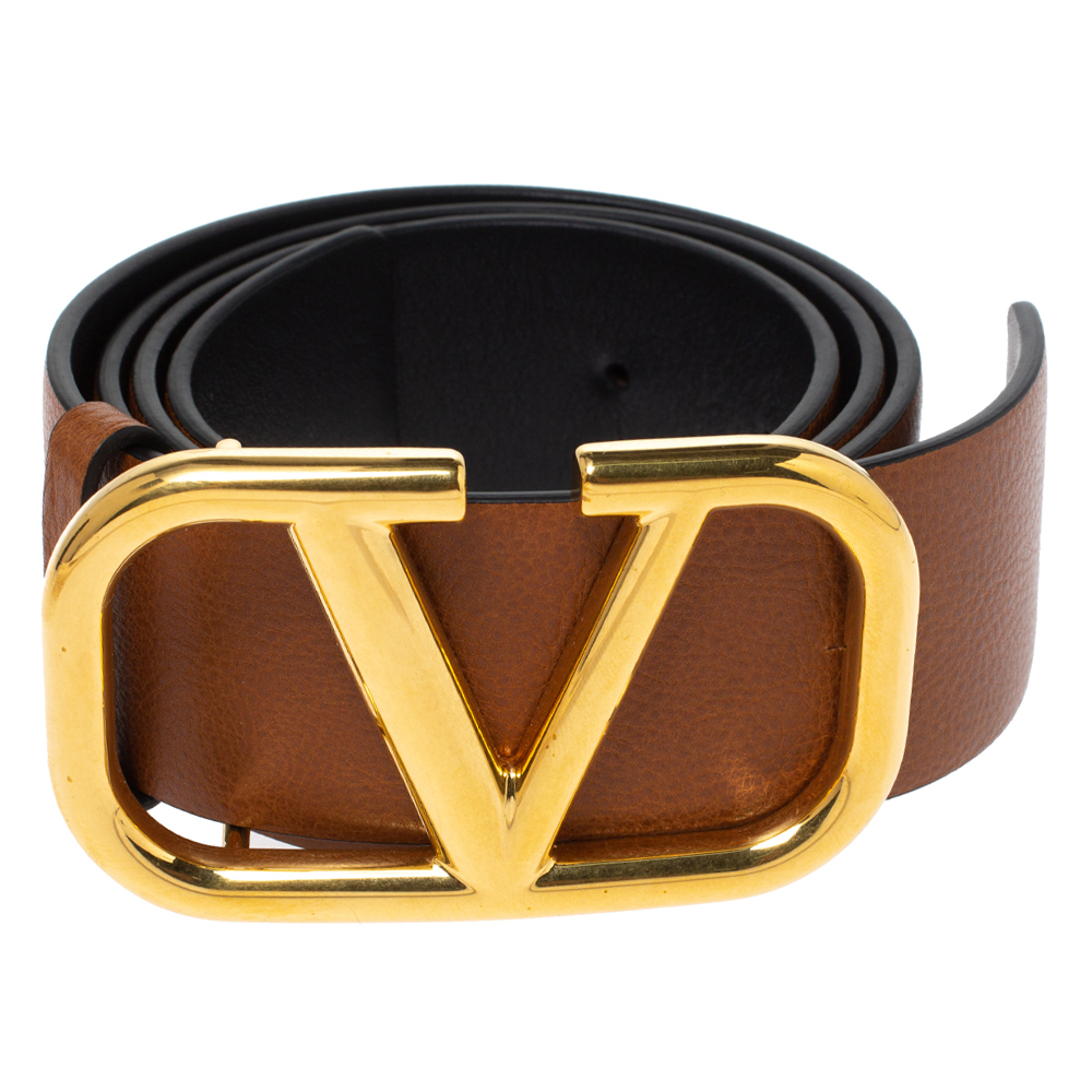 

Valentino Brown Leather V Logo Belt Size