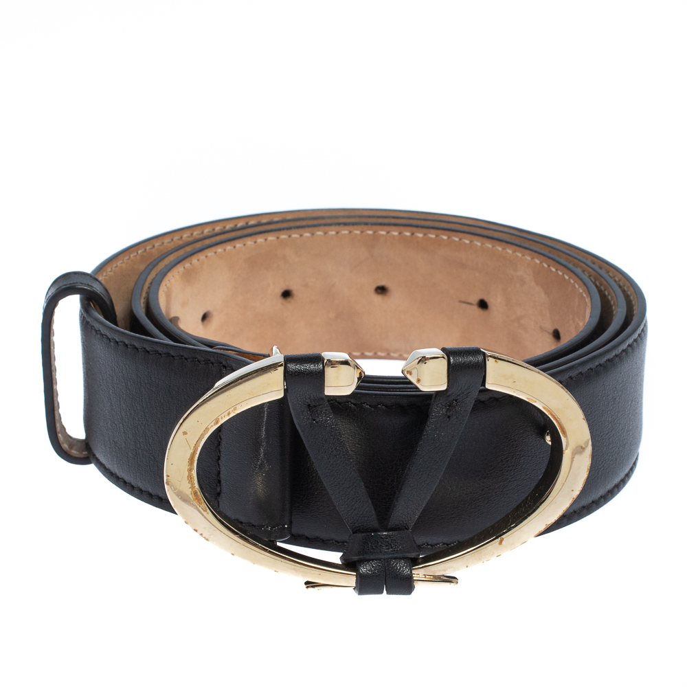 

Valentino Black Leather VLogo Belt