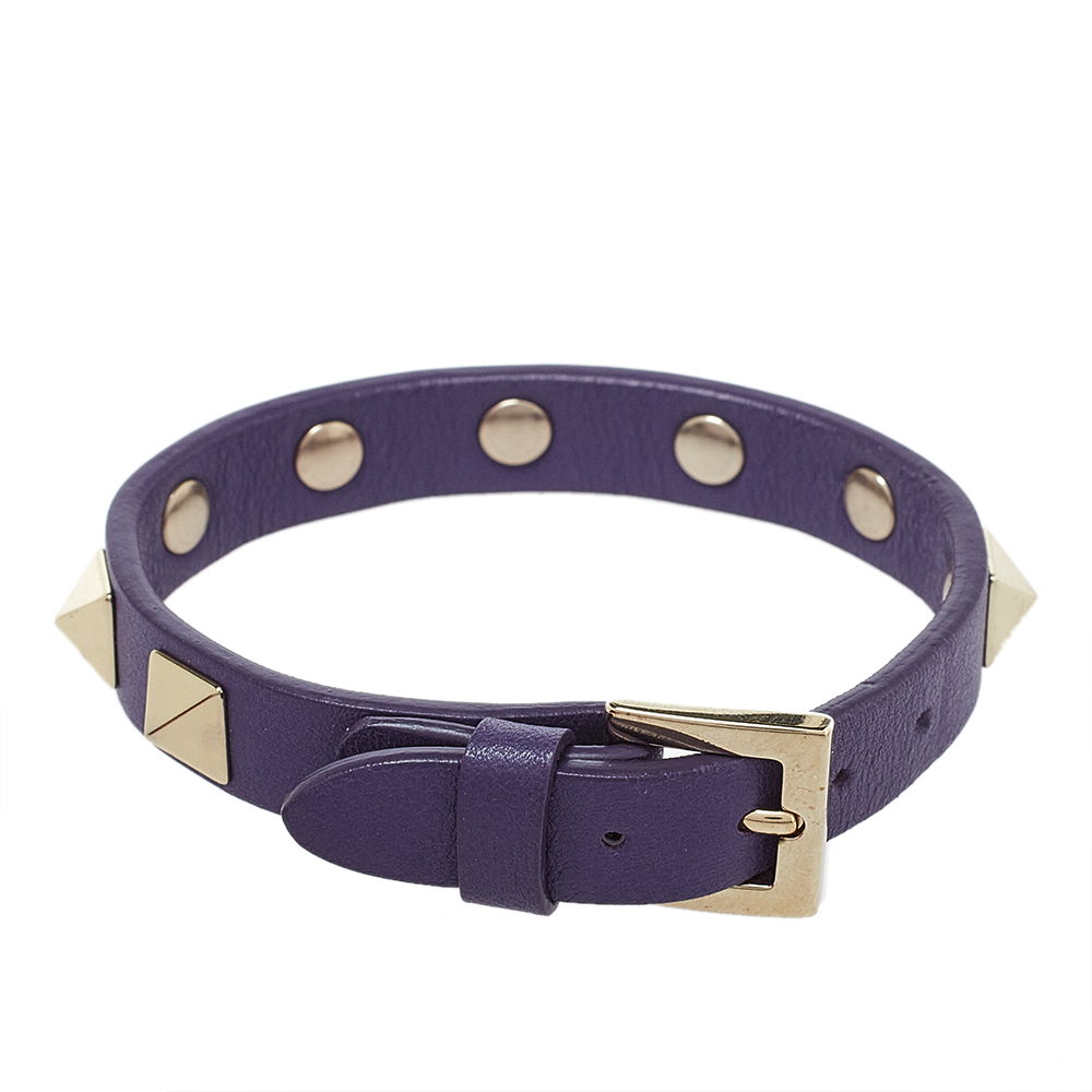 Pre-owned Valentino Garavani Purple Leather Rockstud Wrap Bracelet