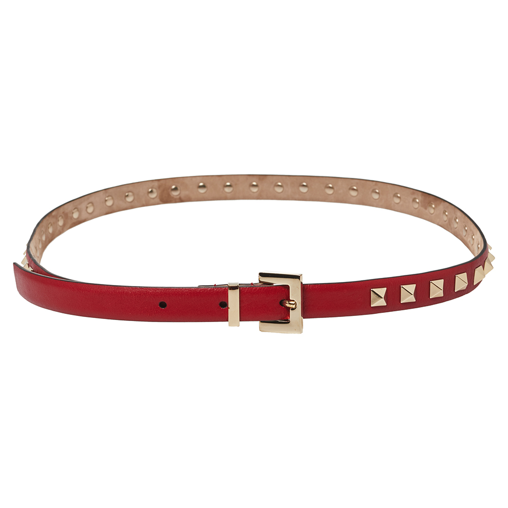 band ankel konstruktion Pre-owned Valentino Garavani Red Leather Rockstud Slim Belt 75 Cm | ModeSens