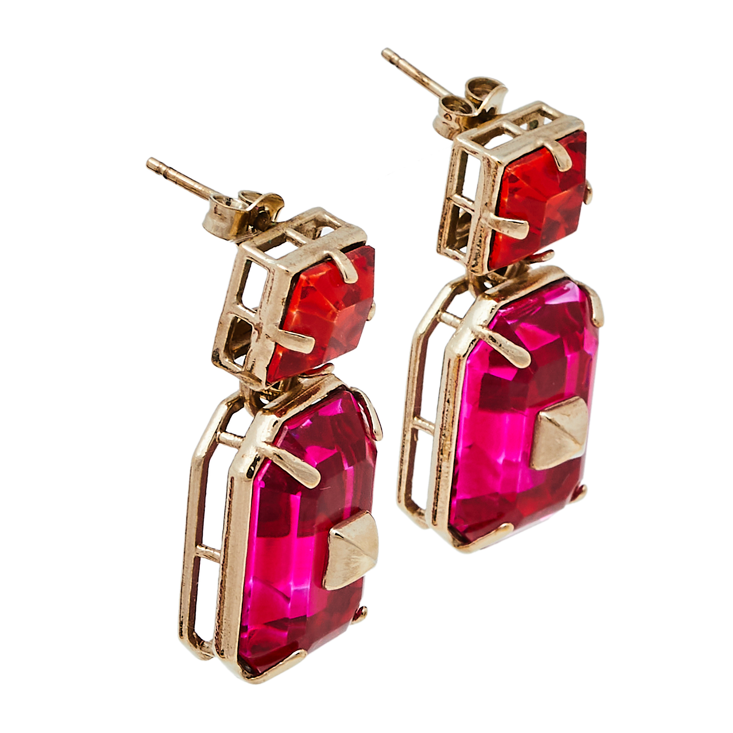 

Valentino Pink & Orange Crystal Rockstud Drop Earrings