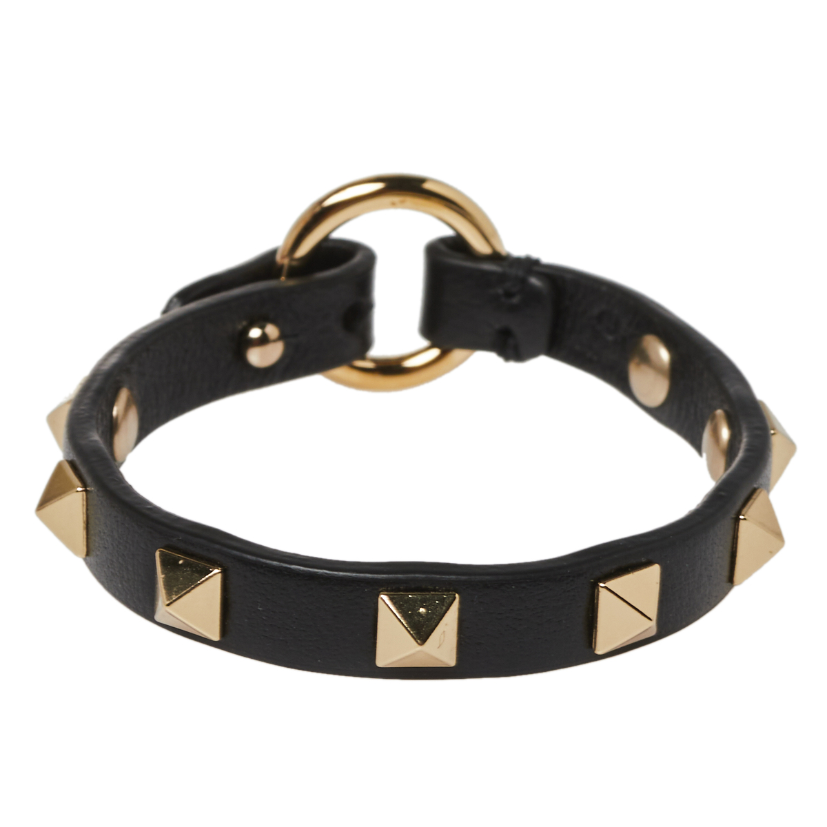 Pre-owned Valentino Garavani Black Leather Rockstud Loop Bracelet