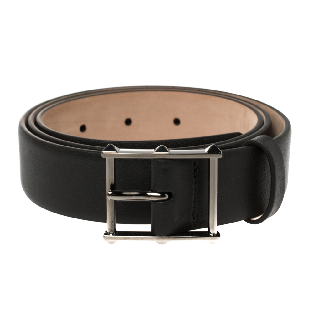 

Valentino Black Leather Rockstud Buckle Belt