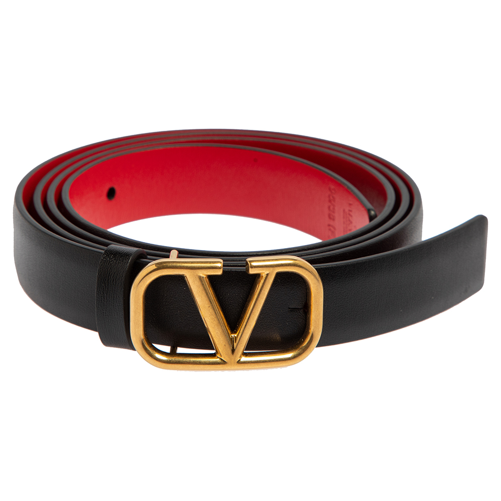 

Valentino Black/Red Leather VLogo Signature Reversible Slim Belt