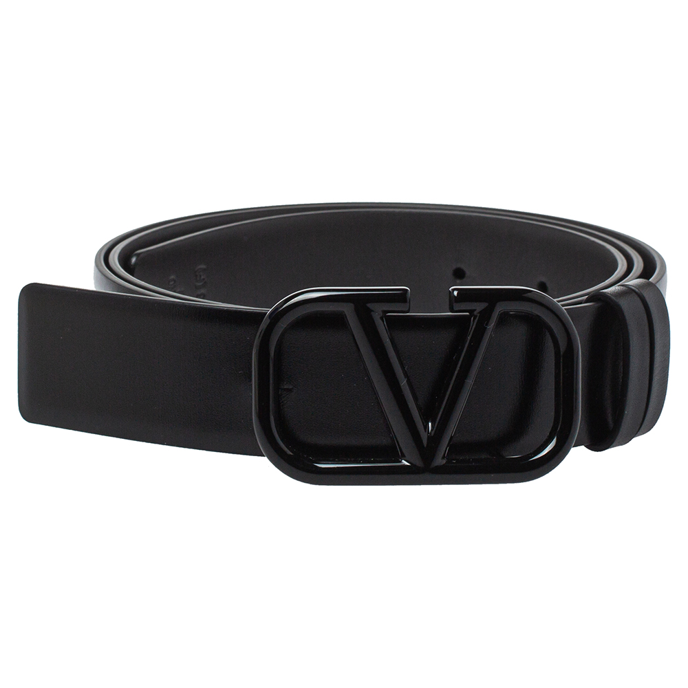 

Valentino Black Leather V Logo Belt Size