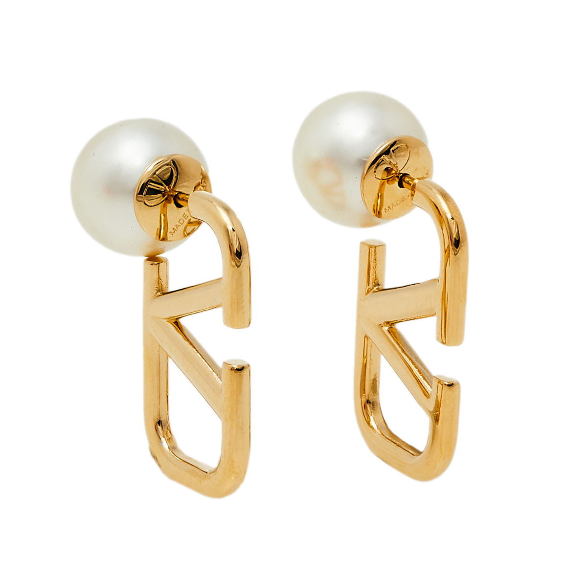 

Valentino VLogo Faux Pearl Gold Tone Stud Earrings