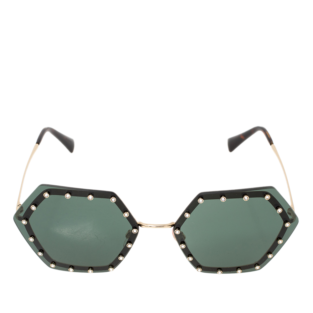 

Valentino Green/Gold Metal VA2035 Studded Hexagonal Sunglasses