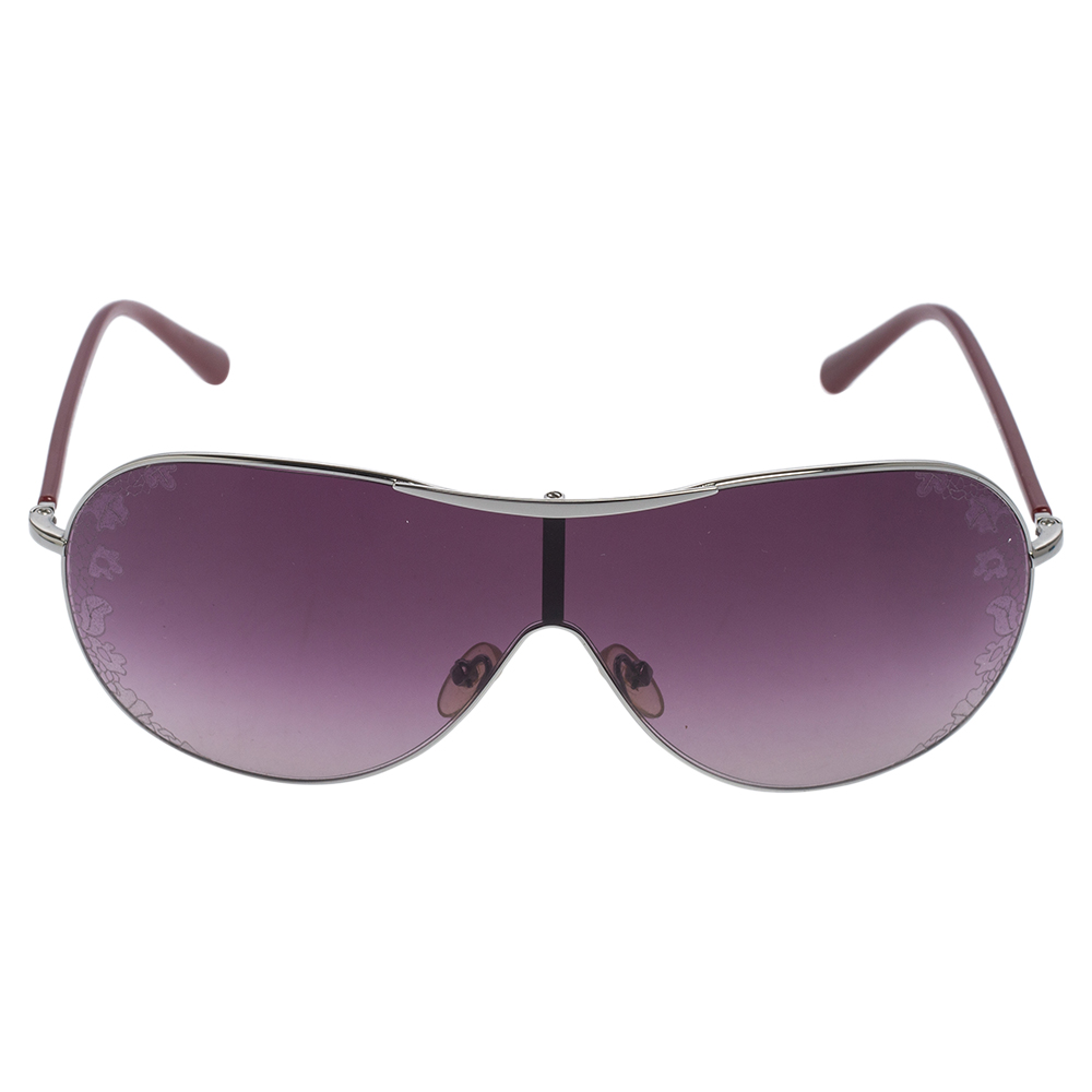 

Valentino Silver Tone/ Purple Gradient V100S Flower Detail Shield Sunglasses