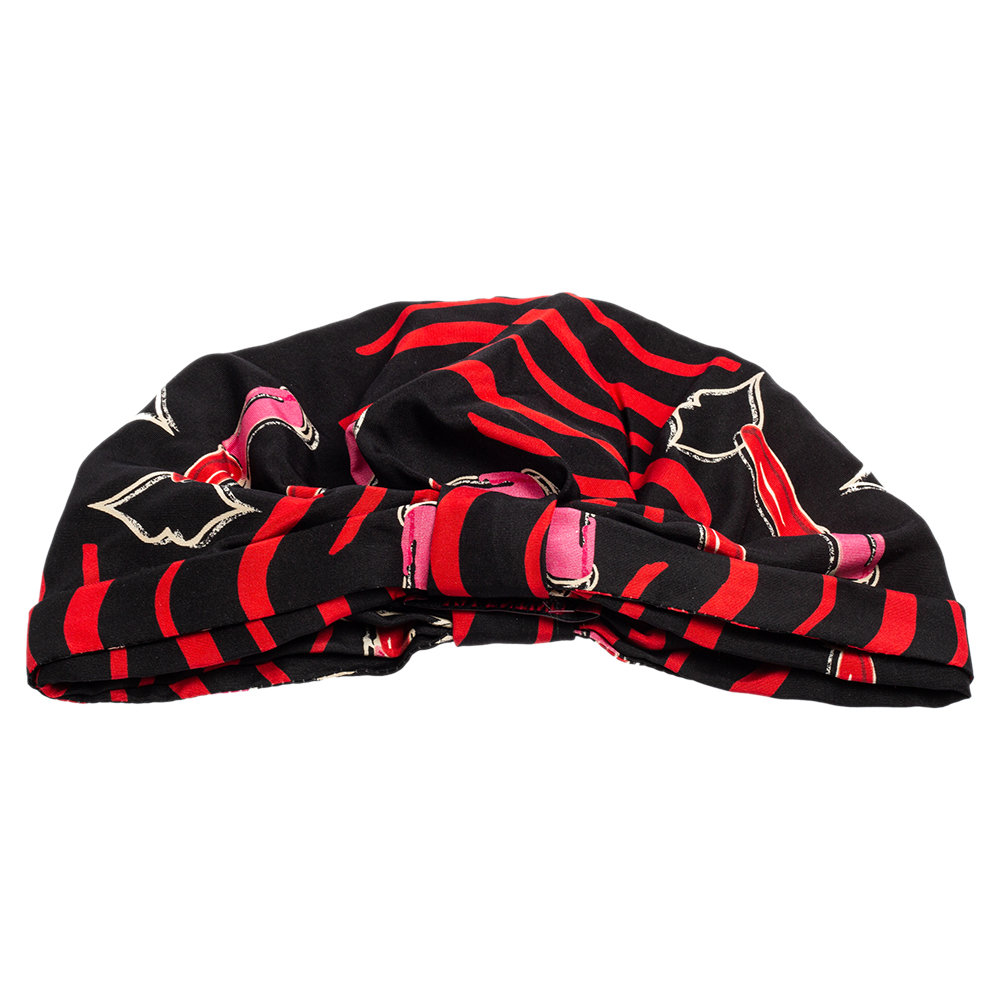 

Valentino Black & Red Lipstick Print Silk Turban