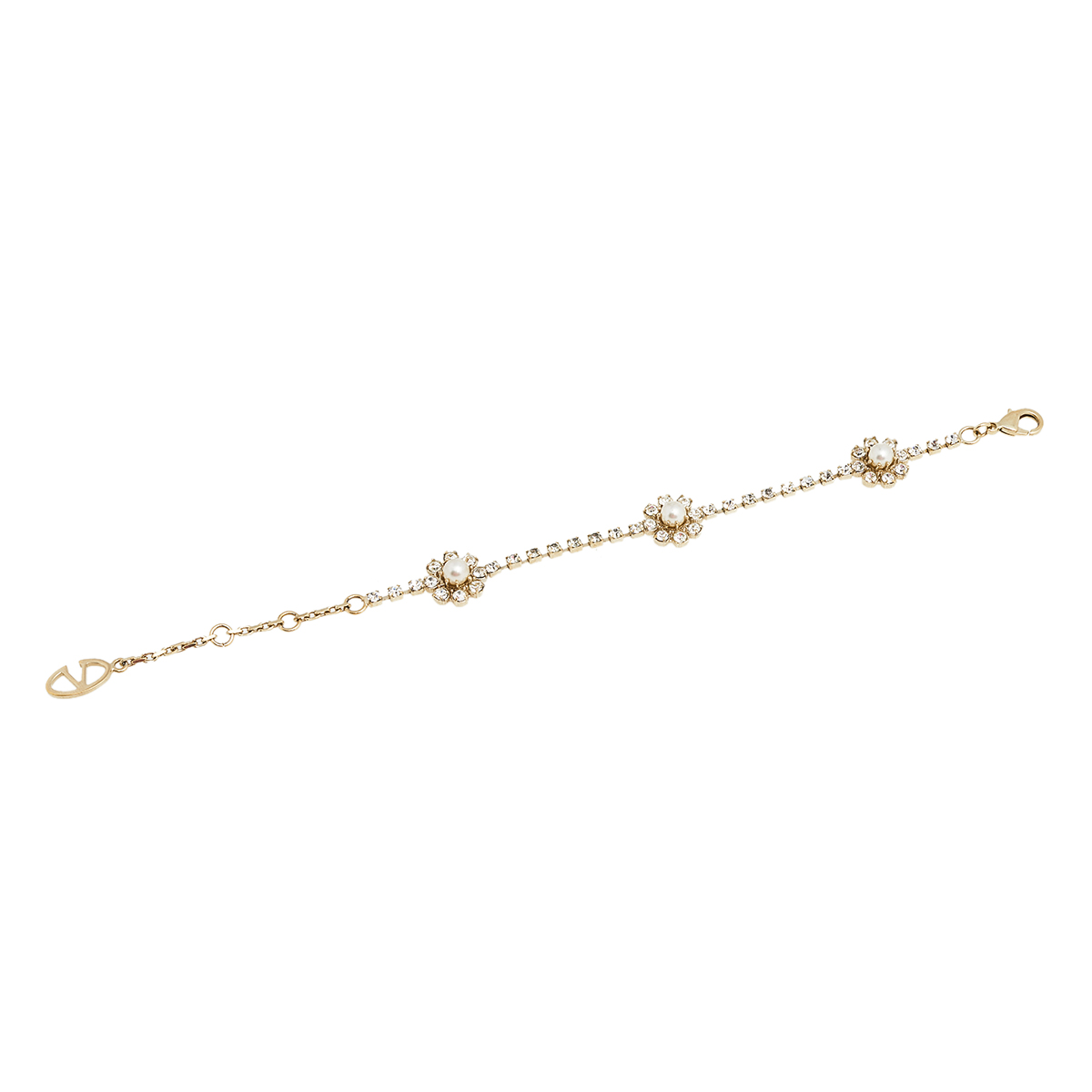 

Valentino Faux Pearl Crystal Embellished Gold Tone Flower Bracelet